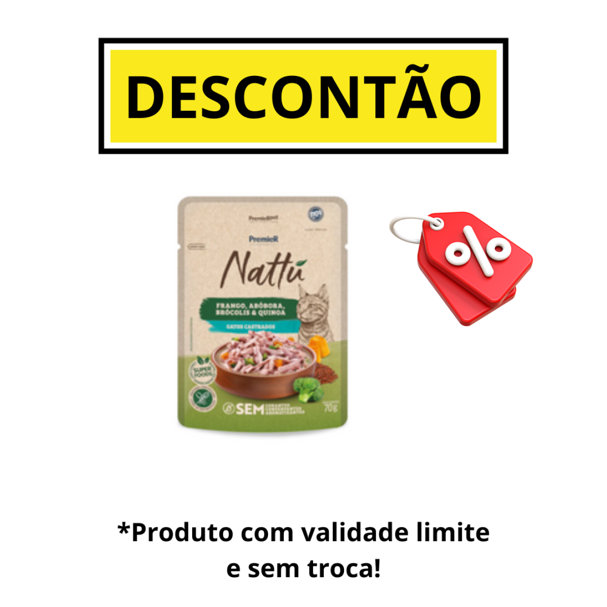 Premier Gourmet Nattu Gatos Castrados Frango e Abóbora 70 g - Display com 20 unidades Premier Gourmet Nattu Gatos Castrados Frango e Abóbora 70 g - Display com 20 unidades